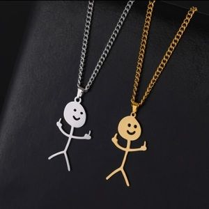 Middle finger Stick man necklace